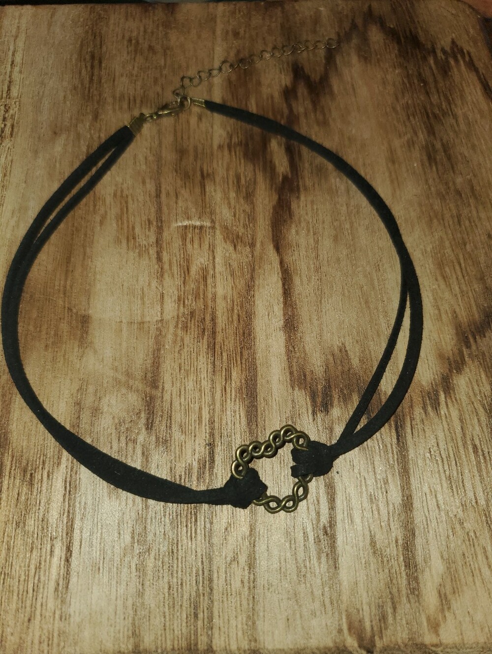 B2G1F Black Suede Double-Strand Choker with Antique Gold Accent